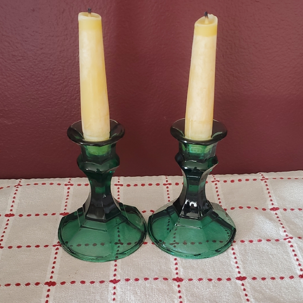 Elegant Green Glass Candle Holders
